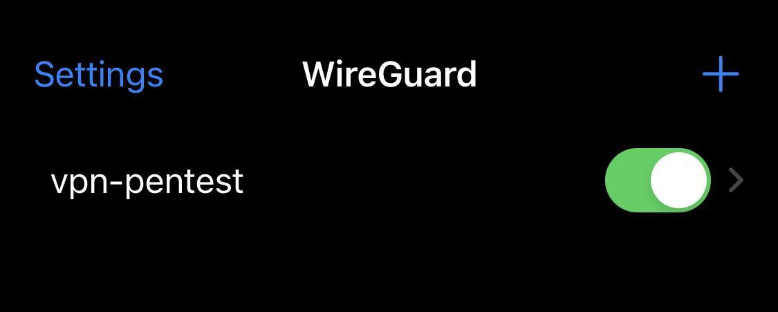 Layar aplikasi WireGuard dengan tunnel vpn-pentest yang aktif.