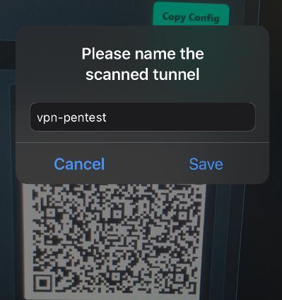 Layar aplikasi WireGuard untuk memberi nama tunnel hasil pemindaian QR.